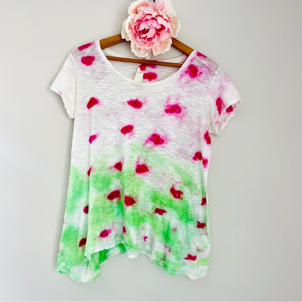 Gilda Midani Pink Green Tie Dye Short Sleeve Cotton Tee Tshirt Top Small